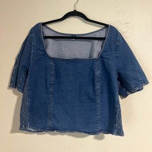 Old Navy: Denim Crop Square-Neck Short Sleeve Tunic - Blue